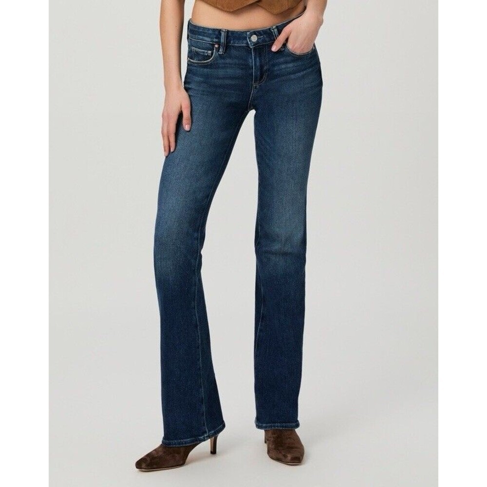Paige Laurel Canyon Low Rise Bootcut Jeans Dark Wash Distressed Size 29 Long EUC